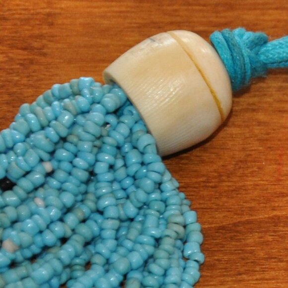 Multi Strand Hand beaded Turquoise & Bone Statement Necklace (Hip Hugger Belt) - Picture 7 of 7